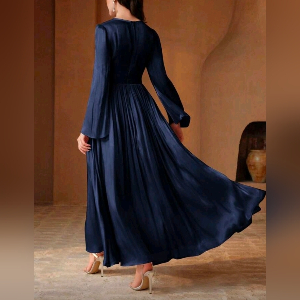 New Glam Gathered Top Flare Sleeve Maxi Dress Navy Blue - Picture 6 of 11